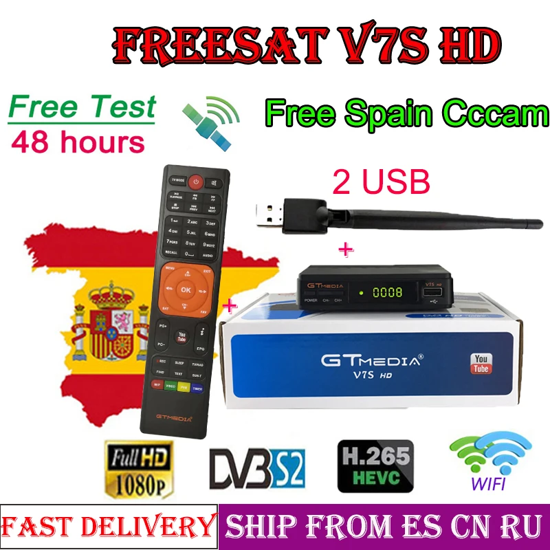

Gtmedia V7S HD smart satellite finder DVB-S2 with usb wifi+1year free Spain 7lines cccam server freesat v7s HD tv box PK v8 nove