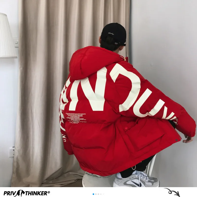 Privathinker 2020 Thick Warm Men Winter Jacket Clothes Casual Loose Harajuku Mens Parkas Coats Hooded Print Red Male Windbreaker Privathinker 2020 Thick Warm Men Winter Jacket Clothes Casual Loose Harajuku Mens Parkas Coats Hooded Print Red Male Windbreaker