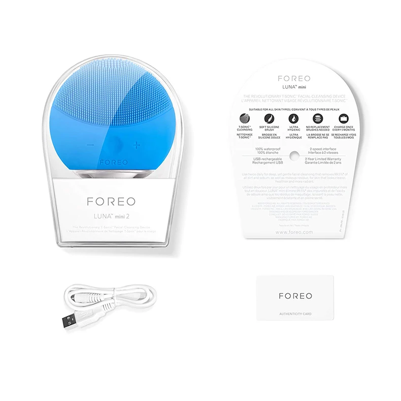 FOREO mini 2 Waterproof (USB Rechargeable) Facial Cleansing Brush | Face Massager