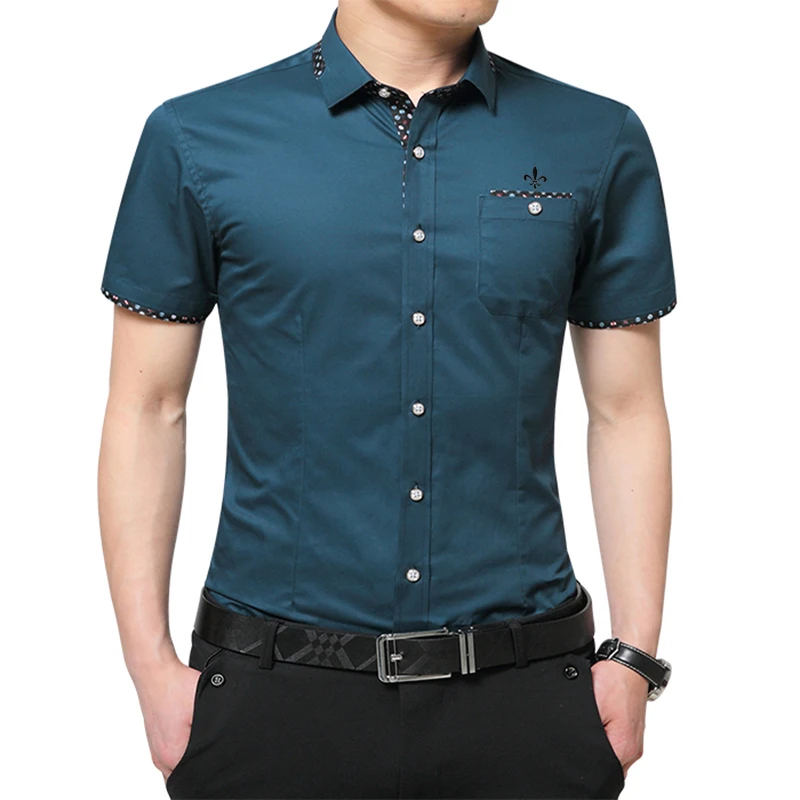 Модная блузка с принтом Camisa Social Masculina Dudalina, короткий рукав, приталенная рубашка, Мужская одежда, вышивка, белая, мужская, холодная - Цвет: DCZ2309-GREEN