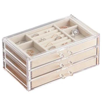 

Three-Layer Three-Drawing Flannel Bottom Lattice Transparent Acrylic Jewelry Storage Box, Ladies Jewelry Box