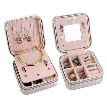 

Portable Jewelry Case Travel Earring Ring Necklace Accessories Organizer Box with Zipper (Silver)