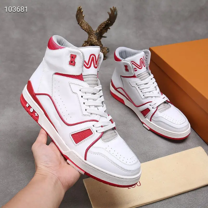 Top quality brand Virgil designer Fashion cowhide sneakers Men High help lace-up sneakers Board shoes casual shoe size38-46