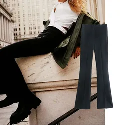 Za pantalones acampanados ajustados e informales para Mujer, pantalón de cintura alta con cremallera, moda Vintage, con bolsillos laterales, 2021