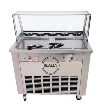 

Two cooling pan +two compressor 220V / 110V roll fry ice cream machine with five fruits topping Ship by sea