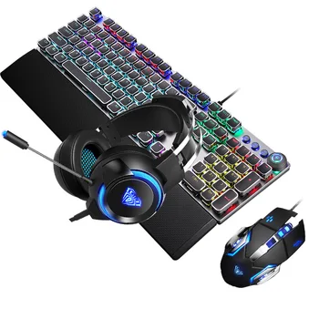 

Earphones Punk Really Pieces Keyboard Mouse Steam Three Machinery Computer E-Sports Game 12 Months Desktop Office Greenish Blue