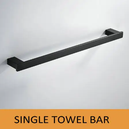 single towel bar Матовая черная вешалка для полотенец из нержавеющей стали 304, крючок для халата, мыльница, полотенце, бар, аксессуары для ванной комнаты, набор бумажных держателей JM47 - Цвет: single towel bar