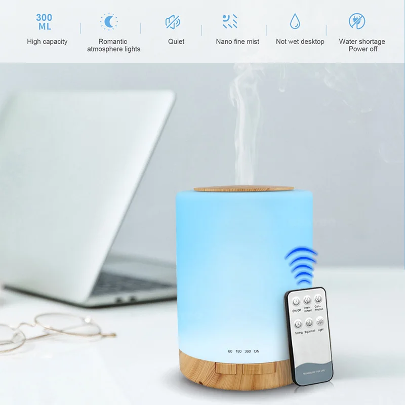 Дешево Kbaybo 300 мл Электрический увлажнитель воздуха с 7 цветов светодиодный ночник эфирное масло деревянный аромадиффузор база для домашнего офиса ...