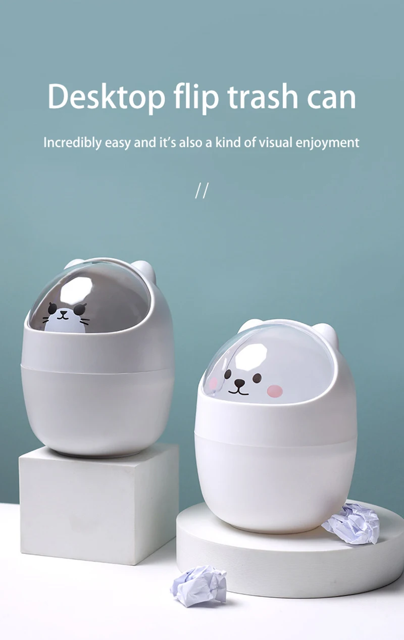 Rocking Lid Design Multifunctional Storage Bin Cute Desktop Cartoon Mini Trash Can Creative Decoration Home Daily Necessities