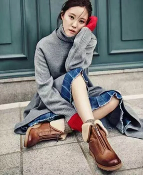 

2020 New Snow Boots for Women Wool Zipper Waterproof Wedge Botas De Mujer Fur Boots Genuine Leather Fashion Design Ankle Boots