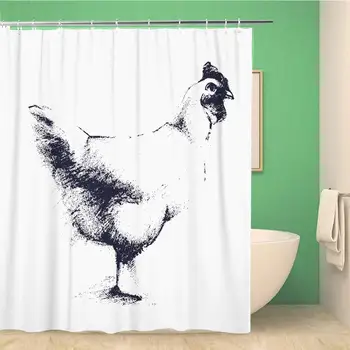 

Bathroom Shower Curtain Green Vintage Chicken Animal for Farm Restaurant Polygraphy Retro Polyester Fabric 72x72 inches