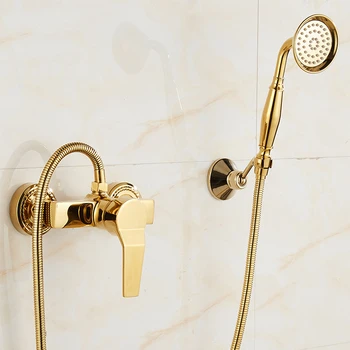 

European-style Gold Shower Mixer Set Single Handle Hot and Cold Bathtub Faucet Rain Shower System Shower Head Sets Wall Mount