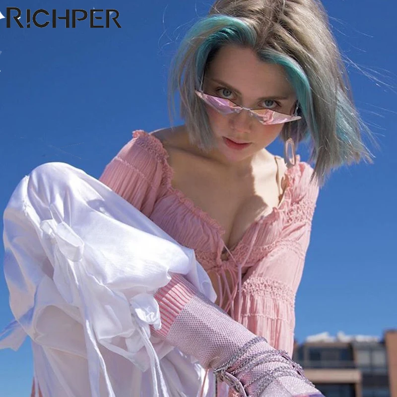 Солнцезащитные очки RICHPER новинка безрамные женские модные с ромбовидными