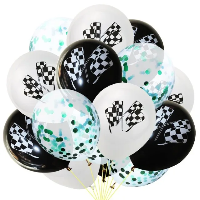 15pcs Гоночный флаг автомобиль гоночный мотоцикл шары черный белый клетчатый гоночный автомобиль баллон день рождения украшения Детские игрушки Globos - Цвет: 15pcs