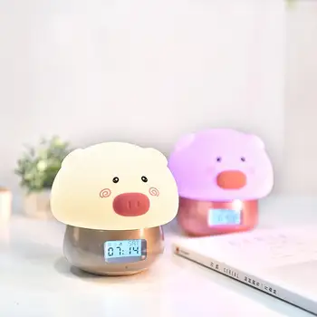 

NEWKBO Silicone Pig Touch Sensor LED Night Light USB Alarm Clock Lamp Multi-function Smart Pat Light for Children bedroom