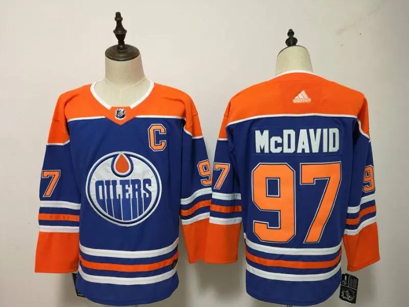 Все сшитые новые мужские Edmonton Connor McDavid Leon Draisaitl Wayne Gretzky LUCIC NUGENT-HOPKIN майки - Цвет: Оранжевый