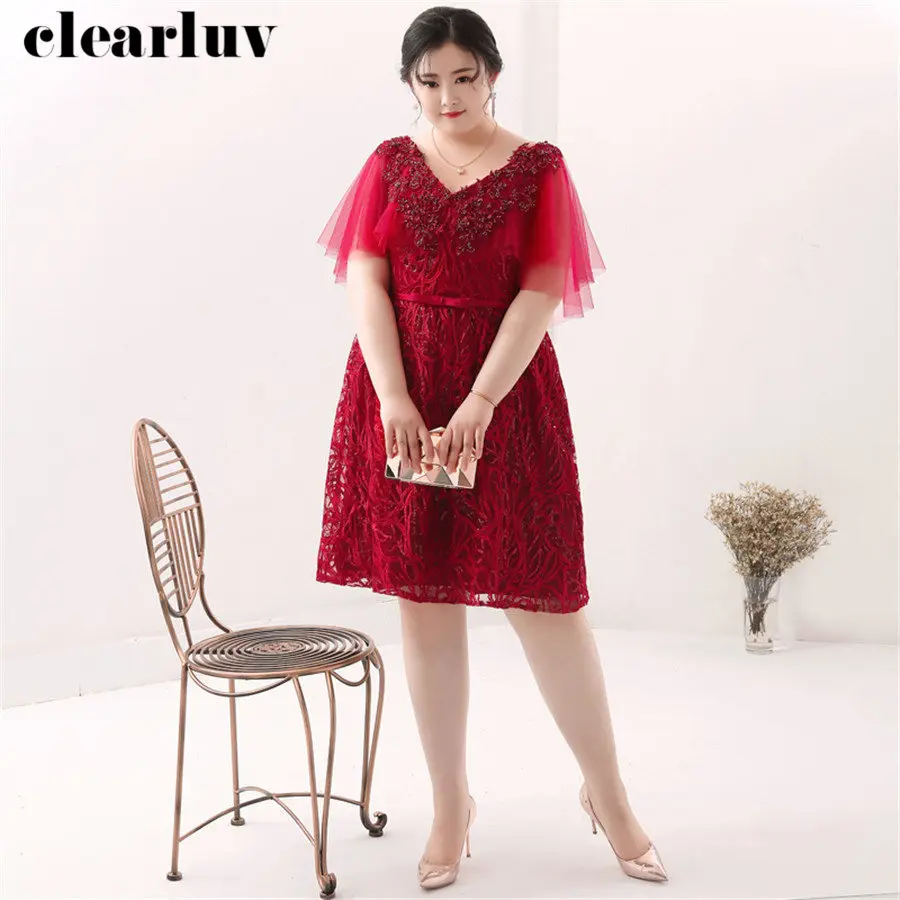 Korte Prom Gown Borduren Pailletten Vestidos De Gala T544 2019 Nieuwe Plus Size Jurken Vrouwen Party Night Bourgondië V-hals Prom jurk Korte Prom Gown Borduren Pailletten Vestidos De Gala T544 2019 Nieuwe Plus Size Jurken Vrouwen Party Night Bourgondië V-hals Prom jurk