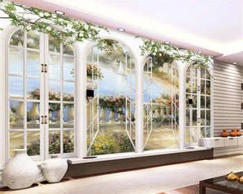 

CJSIR Custom Wallpaper Murals European-style Arches Classical Window Oil Painting Landscape Photo Wall Mural 3d Wallpaper