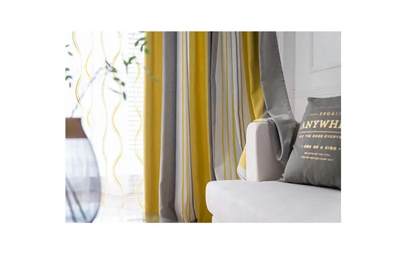 Yellow/Grey Striped Curtains for Living Room Nordic Classic Window Drapes Yellow Blackout Panel Fabric for Bedroom W-ZH029#20