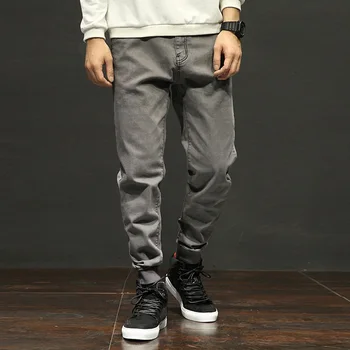 

Autumn Winter Korean Fashion Men Jeans Gray Color Slack Bottom Denim Cargo Pants Hombre Japanese Style Vintage Designer Streetwear Hip Hop Jogger Jeans Men Harem Trousers Big Size 28-42
