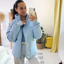 

2021NEW 2021 Winter Women Oversized Parkas Jacket Fashion Solid stand collar Thick Warm padded Coat Casual Winter Outwear