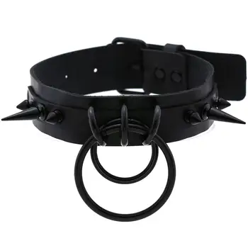 

KMVEXO Punk Gothic Black Studded Rivet Spike Leather Choker Necklaces Women Harajaku O-Round Pendant Collar Men Jewelry Necklace