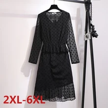 

Big Size Summer Long Sleeve Solid Poly Dot Long Dress Plus Size Fat MM Women Large Size Clothing Chiffon Pleated Maxi Dresses