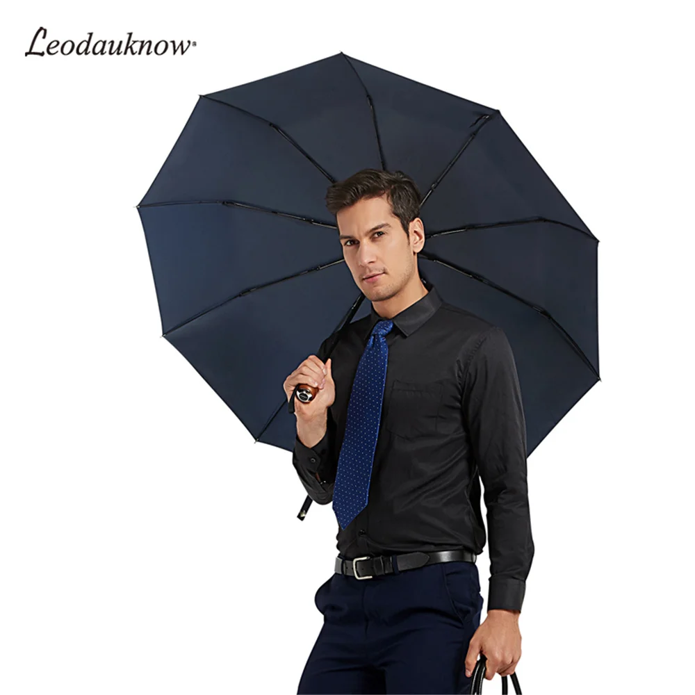 Leodauknow High-end Men's Business Umbrella Outdoor Rain Umbrella Business 3 Fold 10K Windproof Fully Automatic Uv Umbrella