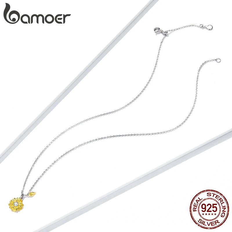 bamoer Silver Sunflower Necklace 925 Sterling Silver Gold Color Lucky Necklace Gift for Women Fashion Necklace Jewelry BSN212 Jewellery Brand Name: bamoer