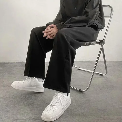 남성용 블랙 캐주얼 바지, 발목 길이 스트레이트, 와이드 레그 드레이프, 루즈 스트리트웨어, 플러스 사이즈, S-3XL, 가을 신상 3