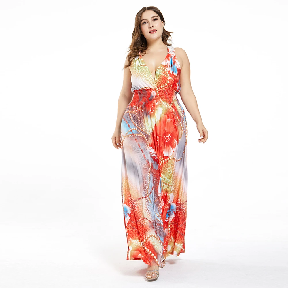 Vestidos De Verano 2020 размера плюс для женщин богемное пляжное длинное платье на бретелях