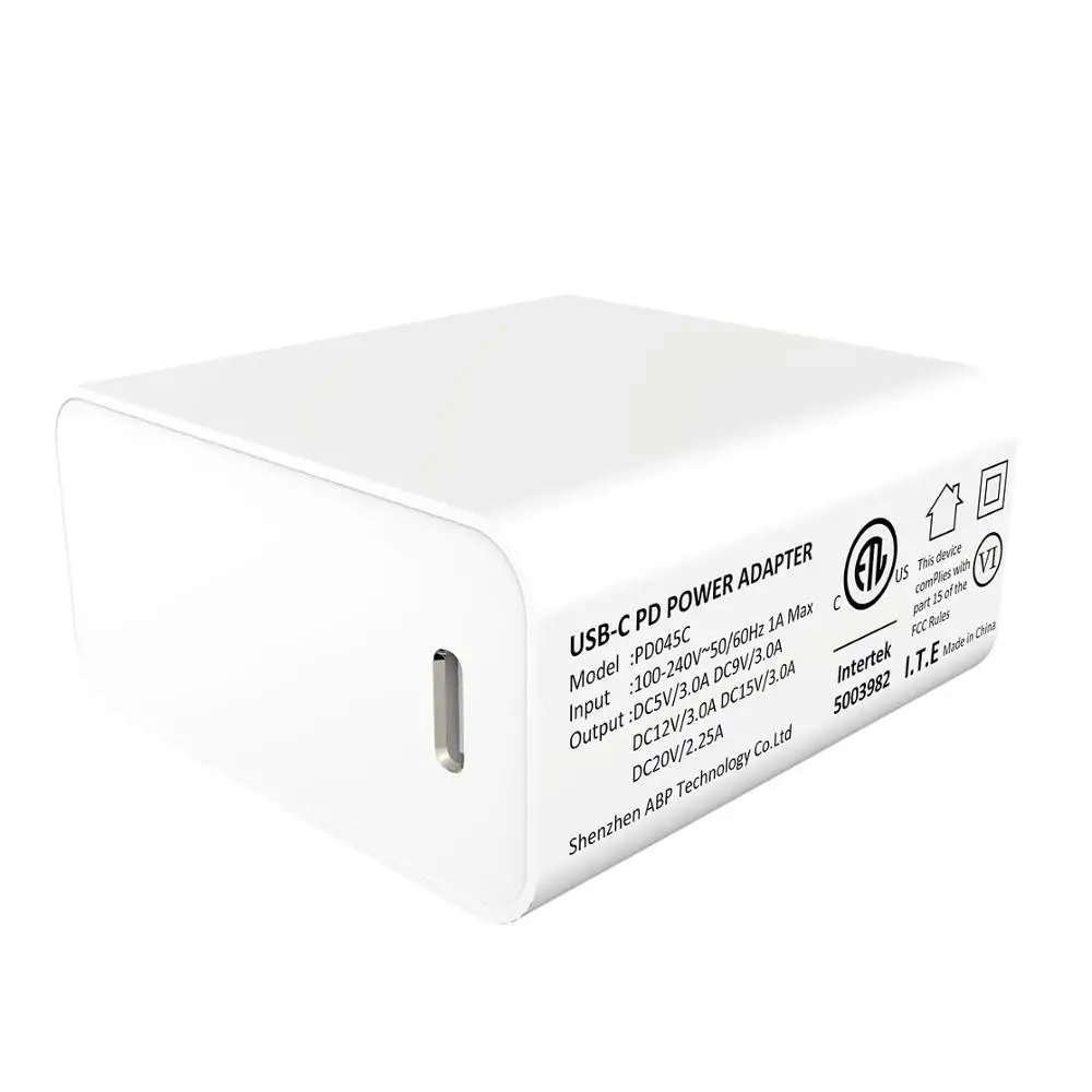 USB C адаптер питания PD QC3.0 45 Вт TYPE-C зарядное устройство, для USB-C ноутбуков/для MacBook/iPad Pro/xiaomiAir/samsung