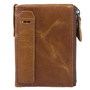 

Leather Men Wallets Short Credit Business Card Holders Double Zipper Wallet Purse