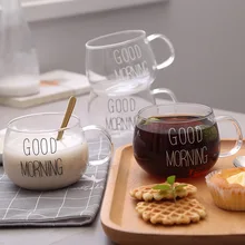 350 мл, хорошее утро, стеклянная кружка для молока, чашка для воды с ручкой и деревянной крышкой, прозрачная термостойкая большая стеклянная чашка для живота