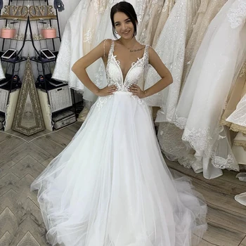 

Eightale Bridal Boho Wedding Dress Spaghetti Strap Appliques Lace Beaded Custom Made Wedding Gown Princess Bride Dress 2020