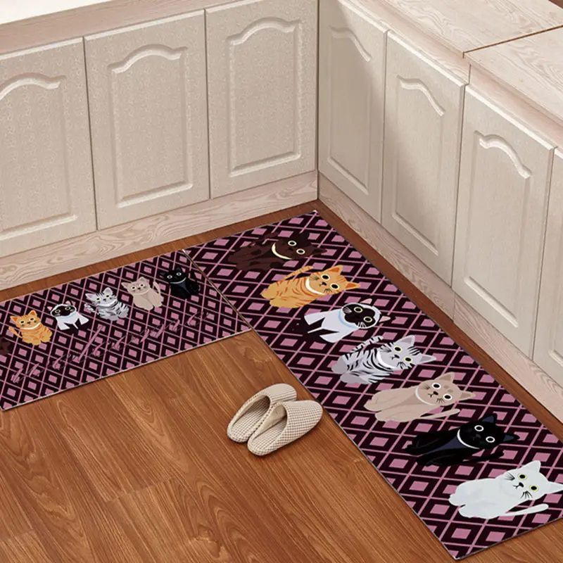 buy Cartoon Kitchen Floor Mat Door Mat 2pcs set Mattress Bathroom Antiskid Pad Long Strip Absorbent Household Carpet Bathroom Carpet