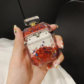 

Luxury Bling Liquid Earphone Case for Apple Airpods Case Transparent Crystal Quicksand Bluetooth Headphone Cover with Lanyard