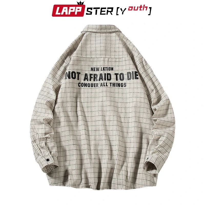 LAPPSTER-Youth Мужская Уличная Harajuku клетчатые рубашки Мужская модная рубашка белая рубашка с длинным рукавом на пуговицах негабаритная 5XL