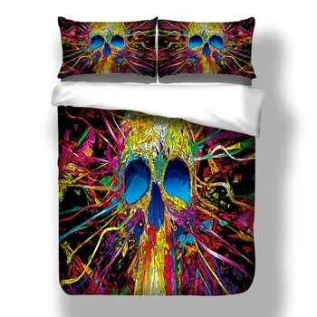 

Drop shipping Boys Bedding Sets 3D Digital Printing Skull Bedding Set Duvet Cover Microfiber Queen King Colourful skeleton