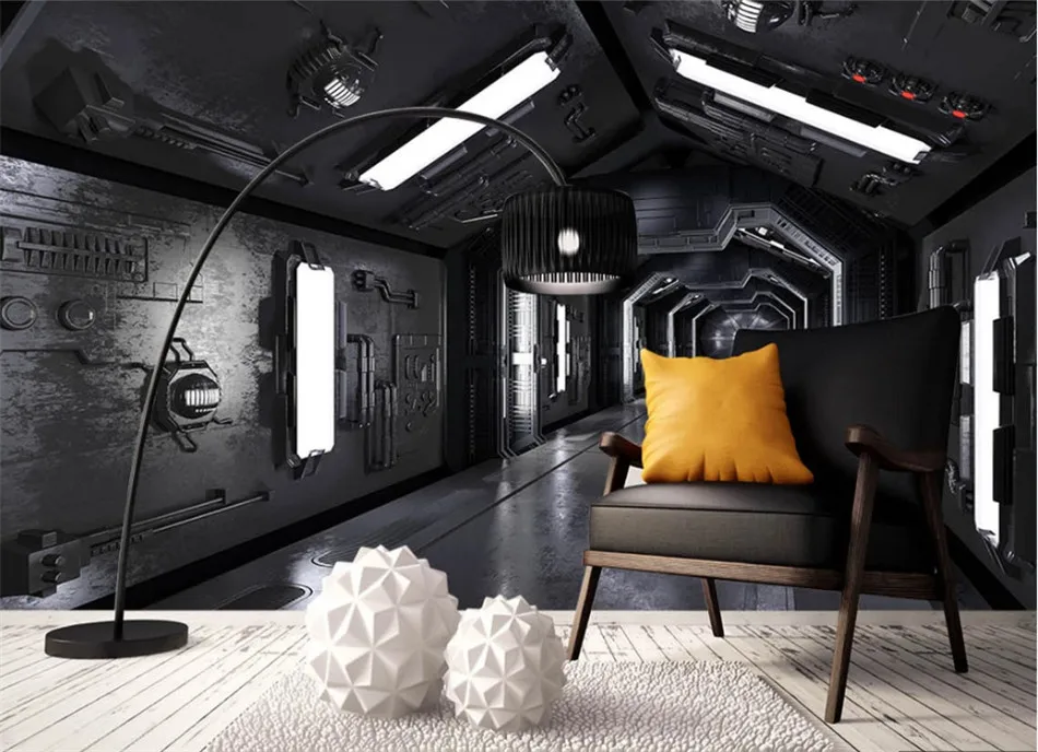 Ретро ностальгическая космическая настенная 3D серый черный промышленный туннель 3D фото настенная бумага s для ресторана Декор для кафе-бара настенная бумага 3D
