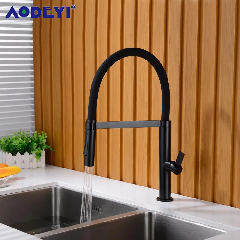 Kitchen Faucet Pull Out Flexible Shower Mixer Tap Black Gourmet Sink Faucets Single Lever Brass White Hot And Cold Water Taps