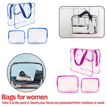 

3Pcs Set PVC Travel Bag Women Transparent Storage Bag Zip Lock Plastic Bag Waterproof Wash Makeup Bag Cosmetic Cases