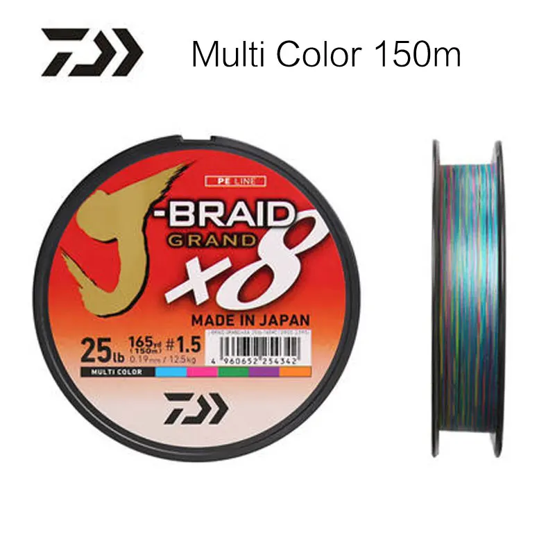 J-Braid Daiwa Fishing Line x8 Multi Colour 14Lb 6.5Kg 150m 0.10mm Braid 