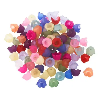 

200Pcs Transparent Frosted Tulip Flower Acrylic Bead Caps Spacer End Caps for DIY Needlework Jewelry Making Findings Accessories