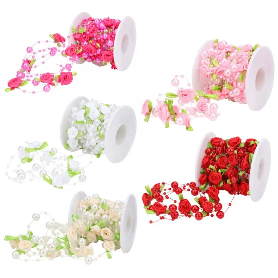 

Garment Bags For Clothes Pearl Beads 5m/roll Green Leaf Rose Artificial Pearl String Beads Garland DIY Wedding Decoration