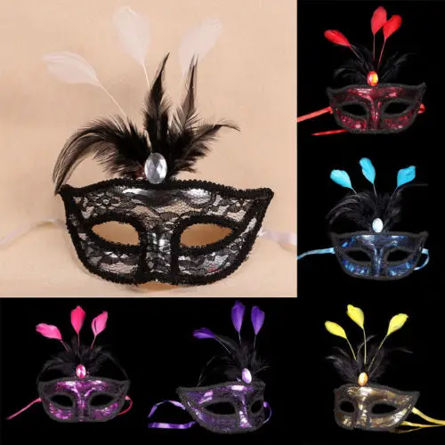 

Feather Lace Party Mask Women Venetian Fiber Mask Masquerade Fancy Dress Party Princess Feather Mask