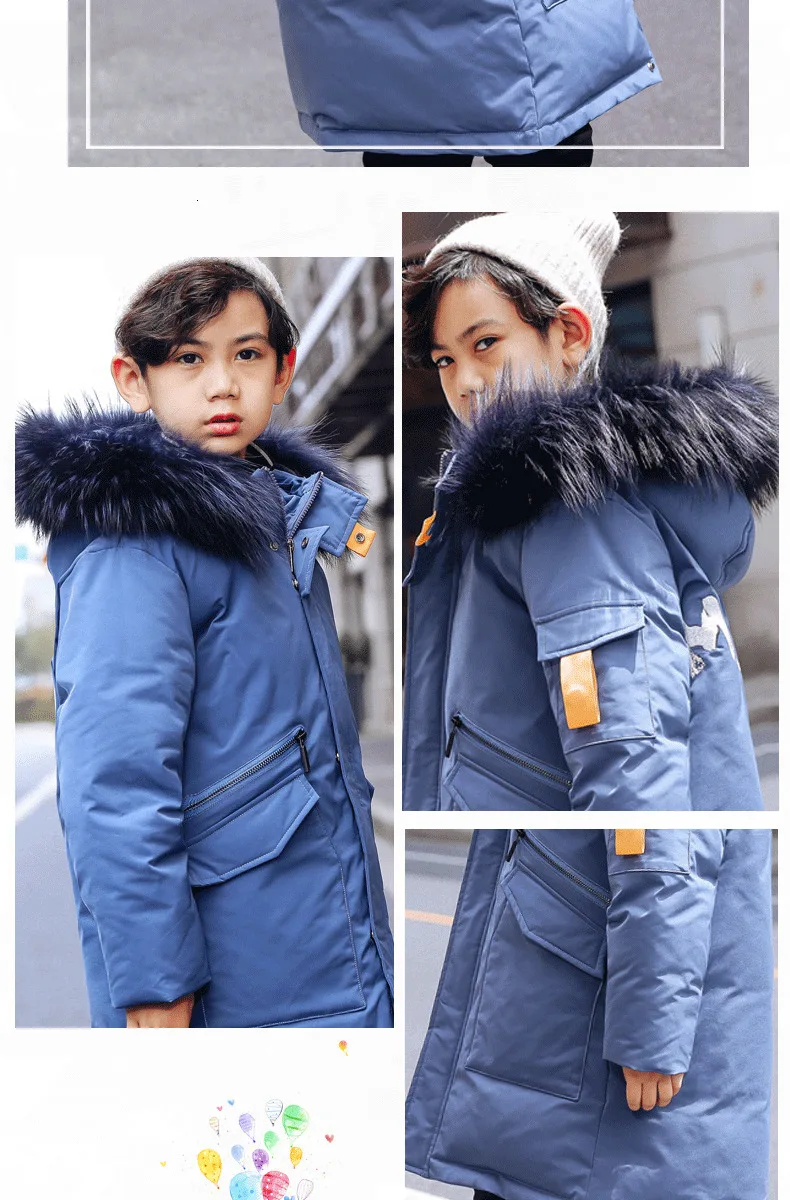 30 градусов, зимняя детская одежда куртки-пуховики на утином пуху пальто с натуральным мехом для больших мальчиков теплая уличная одежда для детей Зимний комбинезон