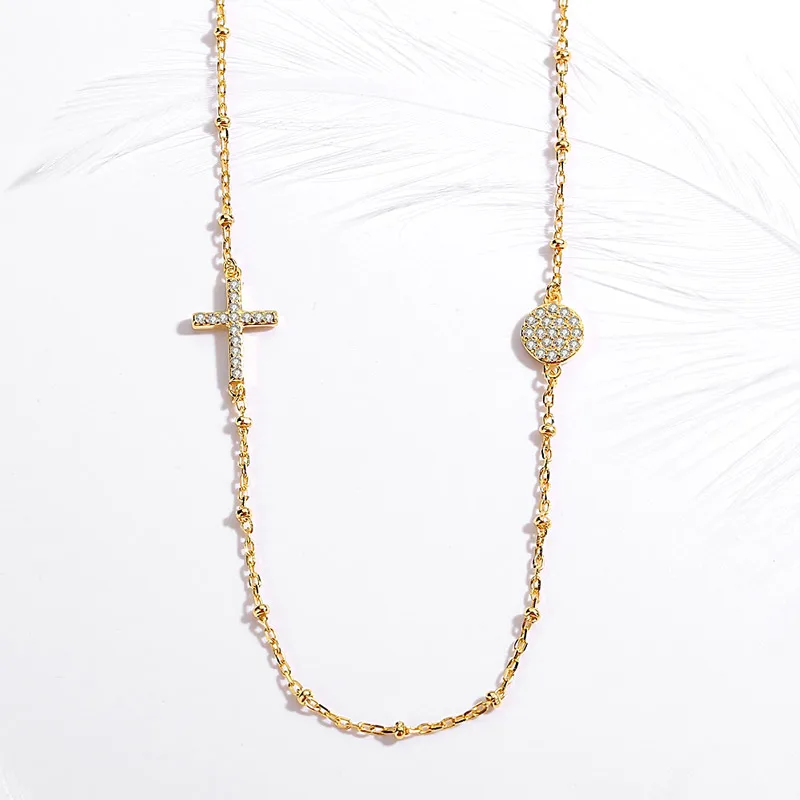 KALETINE, роскошное 925 пробы Серебряное ожерелье для женщин, Круглый цирконовый крест, христианское ювелирное изделие, злой глаз, золотое ожерелье, цепочка