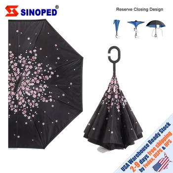 

【US Warehouse】 Inverted Umbrella Windproof Reverse European style UV Protection Upside Down C Handle drop shipping