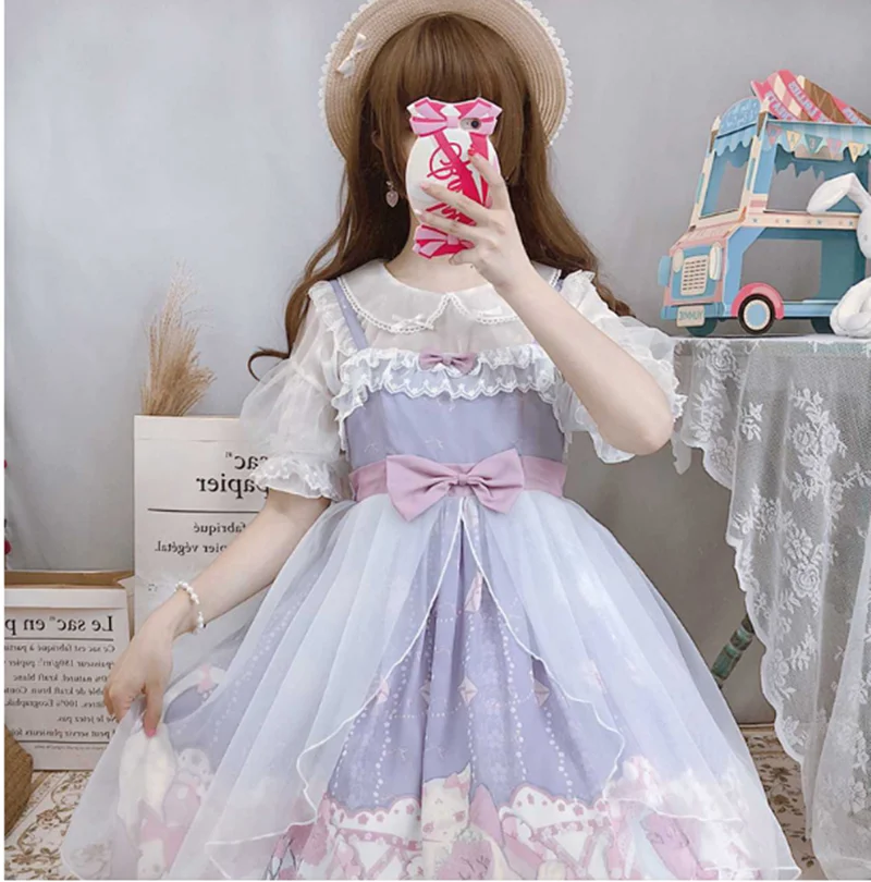 Топ в японском стиле Сладкая Лолита Винтажный кружевной топ с бантом воротником